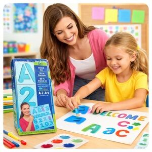 ARTSKILLS LETTER & NUMBER STENCIL KIT A-Z 0-9 60PC SCHOOL CRAFT SET
